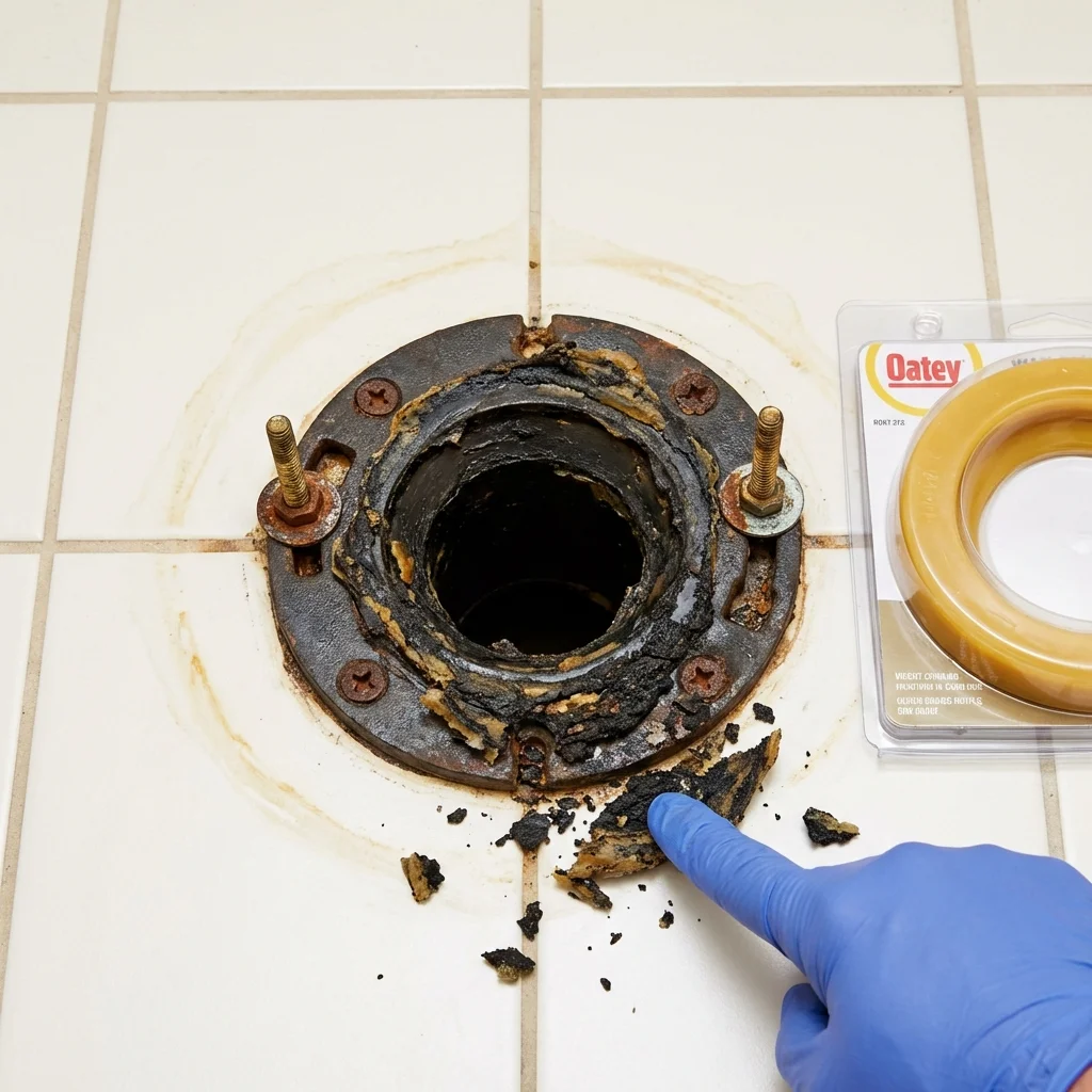 Failed wax ring showing water seepage at the base of a toilet in a Danville, KY home