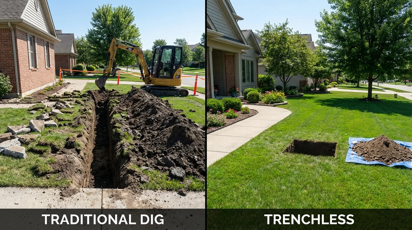 Trenchless sewer repair with minimal yard damage versus traditional excavation in Danville, KY